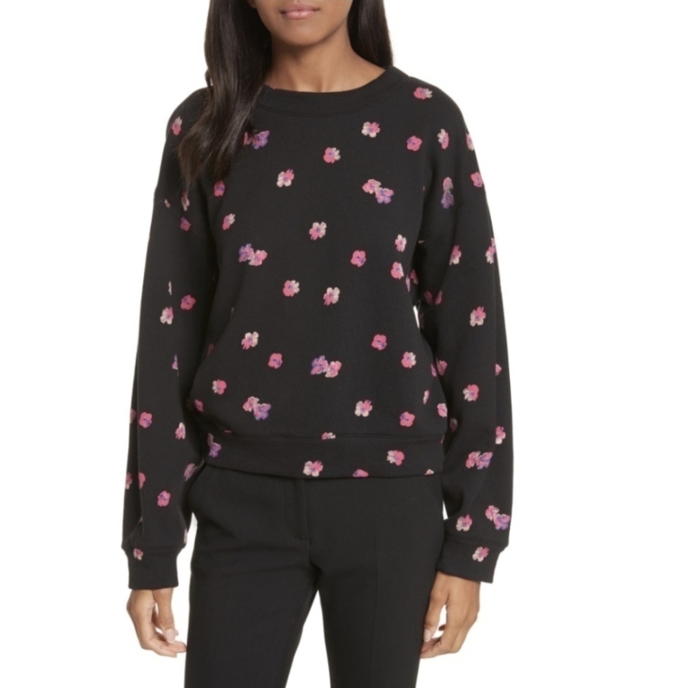 4/$40 Rebecca Taylor | Floriana Cropped Sweatshirt Floral Black Pink Med Sporty